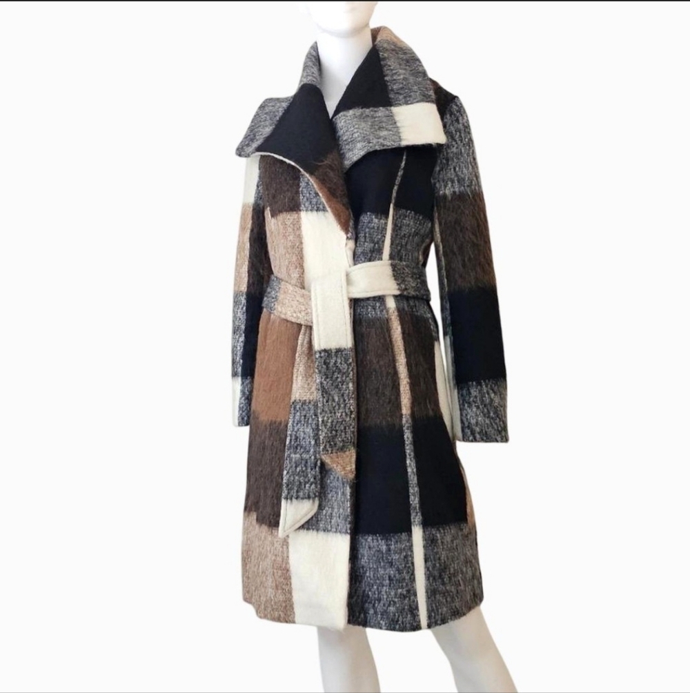 VENUS Women's Multicolor Plaid Wrap Style Coat. Sz XS